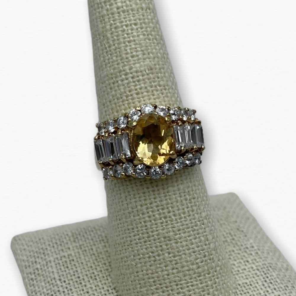 Vintage Citrine Stone MRF 925 Stamped Sterling Silver Gold Plated Size 8.5
